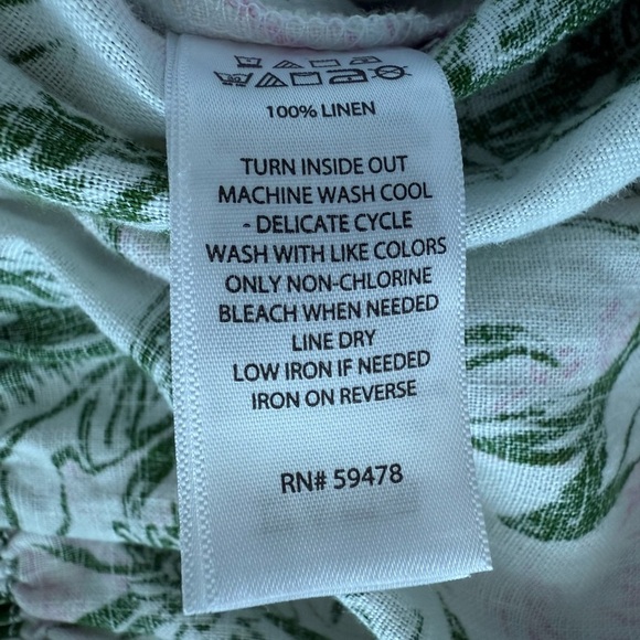 100% Linen Tropical Jungle Wide Leg Pull On Elastic Waist Cropped White Pants XL - Picture 5 of 12